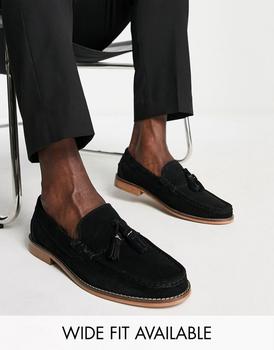 商品ASOS | ASOS DESIGN tassel loafers in black suede leather with natural sole,商家ASOS,价格¥384图片