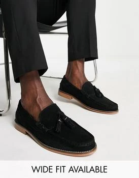 推荐ASOS DESIGN tassel loafers in black suede leather with natural sole商品