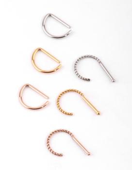 商品Lovisa | Surgical Steel Mixed Metal Textured 6 Pack Nose Piercing,商家Premium Outlets,价格¥130图片