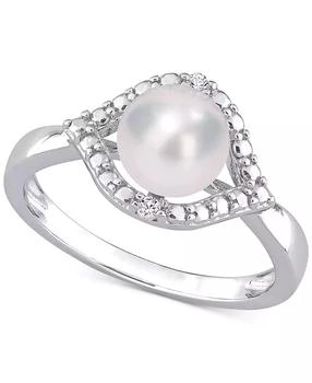 Macy's | Cultured Freshwater Pearl (7mm) & Lab-Created White Sapphire Accent Ring in Sterling Silver,商家Macy's,价格¥579