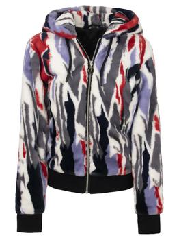 Moose Knuckles | Moose Knuckles Abstract Jacquard Pattern Faux Fur Hoodie商品图片,7.1折
