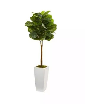 NEARLY NATURAL | 4' Fiddle Leaf Artificial Tree in White Tower Planter,商家Macy's,价格¥875