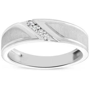 Pompeii3 | Mens 1/10ct White Gold Diamond Ring Flat Classic Bushed Wedding Anniversary Band,商家Premium Outlets,价格¥3052