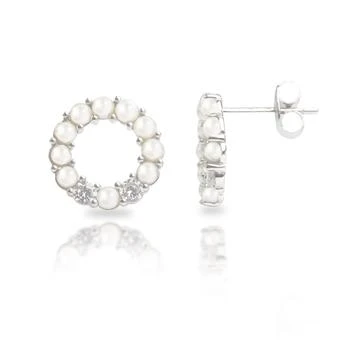 MAX + STONE | Sterling Silver Freshwater Pearl Open Circle Earrings With Cubic Zirconia Accents,商家Premium Outlets,价格¥295