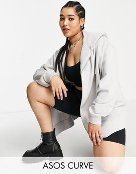 Echo Design精选, Echo Design | ASOS DESIGN Curve oversized zip through hoodie in light grey商品图片 