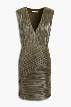 Maje | Romea metallic plissé-crepe mini dress商品图片,4折