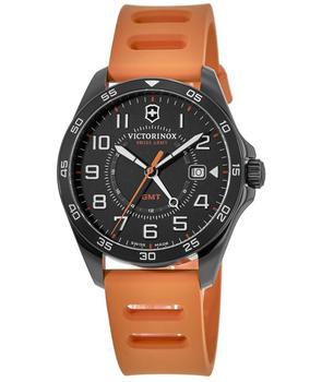 推荐Victorinox Swiss Army Fieldforce GMT Black Dial Orange Rubber Strap Men's Watch 241897商品