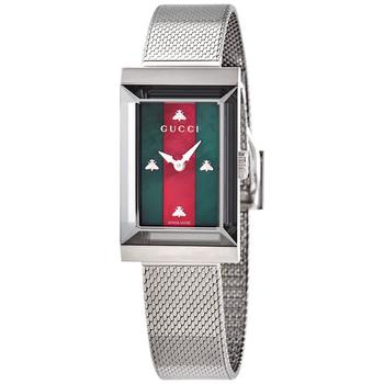 Gucci | G-Frame Quartz Green and Red Web Mother of Pearl Dial Ladies Watch YA147401商品图片,5.8折