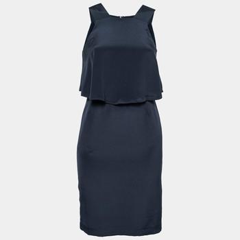 推荐Theory Uniform Blue Silk Ruffled Overlay Landale B Dress XS商品