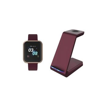 商品Unisex Air 3 Burgundy Silicone Strap Smartwatch with 3 in 1 Wireless Charging Station Set图片