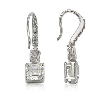 Suzy Levian | Suzy Levian Sterling Silver Cubic Zirconia Asscher-Cut Petite Dangle Earrings商品图片,4.1折