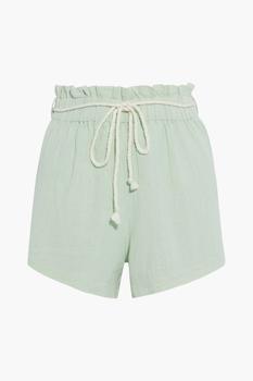 推荐Belted ruffle-trimmed crinkled cotton-gauze shorts商品