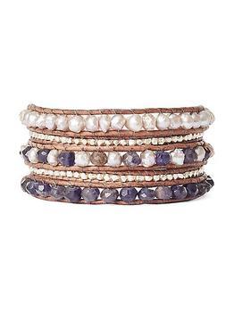 Chan Luu, Chan Luu | Leather, Sterling Silver, Iolite & Blister Pearl Wrap Bracelet商品图片 