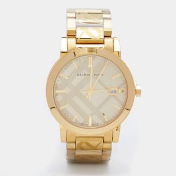 [二手商品] Burberry | Burberry Gold Check Stamped Gold Plated Stainless Steel The City BU9038 Unisex Wristwatch 38 mm商品图片,7.7折