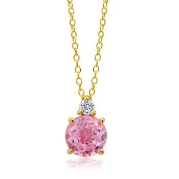 18k Yellow Gold Overlay over Sterling Silver Round Gemstone Pendant Necklace with CZ Accents on 18 Inch Adjustable Chain