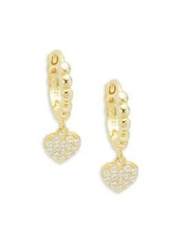 推荐18K Yellow Goldplated Sterling Silver & Cubic Zirconia Heart Drop Earrings商品
