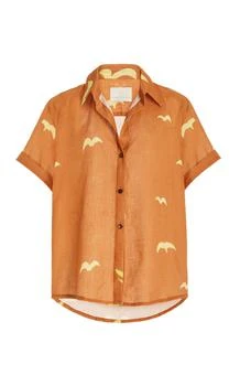 推荐Cala de la Cruz - Freda Printed Linen Shirt - Orange - S - Moda Operandi商品