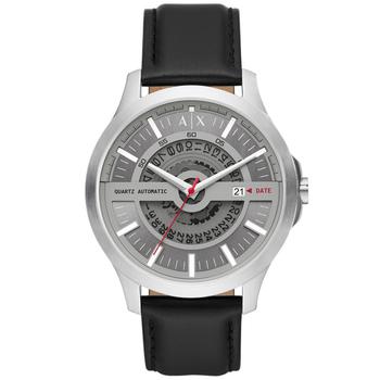 Armani Exchange | Men's Automatic Quartz Three-Hand Date Black Leather Strap Watch, 46mm商品图片,