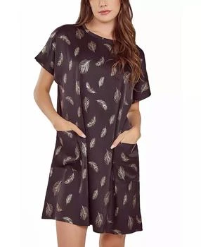 iCollection | Women's Silky Pocket Shift Sleepshirt Nightgown in Feather Print,商家Macy's,价格¥337