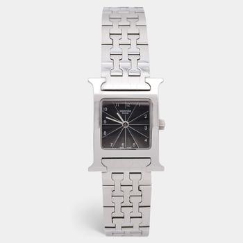Hermes | Hermes Black Stainless Steel Heure H HH1.210 Women's Wristwatch 21 mm商品图片,6.1折
