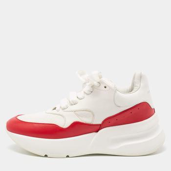 推荐Alexander McQueen White/Red Leather And Fabric Oversized Runner Low Top Sneakers Size 38.5商品