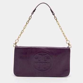 tory burch tote, [二手商品] Tory Burch | Tory Burch Purple Leather Reva Bombe Chain Clutch商品图片 6.9折