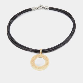 bvlgari项链, [二手商品] BVLGARI | Bvlgari Bvlgari Onyx Mother of Pearl Stainless Steel 18k Yellow Gold Black Leather Cord Pendant Necklace商品图片 8.6折