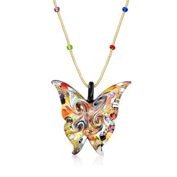 Ross-Simons | Ross-Simons Italian Multicolored Murano Glass Butterfly Pendant Necklace With 18kt Gold Over Sterling,商家Premium Outlets,价格¥731
