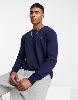 推荐Polo Ralph Lauren multi icon logo pima cotton long sleeve top in navy商品
