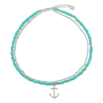 推荐Crystal Bead Anchor Charm Layered Ankle Bracelet in Sterling Silver, Created for Macy's商品