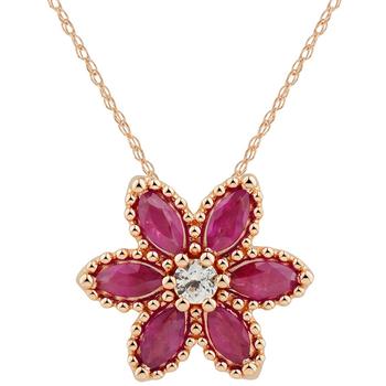 商品Macy's | Ruby (1-1/5 ct. t.w.) & White Topaz (1/6 ct. t.w.) Flower 18" Pendant Necklace in 14k Gold-Plated Sterling Silver (Also in Emerald),商家Macy's,价格¥1141图片