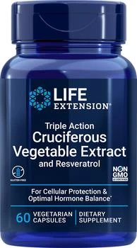 Life Extension Triple Action Cruciferous Vegetable Extract and Resveratrol (60 Vegetarian Capsules),价格$25.90