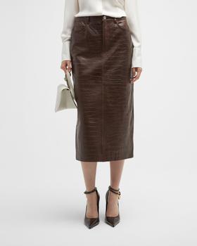 FRAME | Crocodile Embossed Leather Midi Skirt商品图片,3.5折