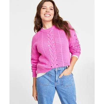 On 34th | Women's Cable-Knit-Mesh Crewneck Long-Sleeve Sweater, Created for Macy's 3.9折