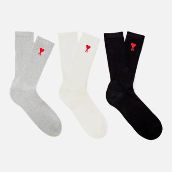 推荐AMI Men's 3-Pack De Coeur Socks - Off White/Grey/Black商品