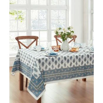 Tropez Block Print Stain Water Resistant Indoor and Outdoor Tablecloth, 60" x 84" Rectangle