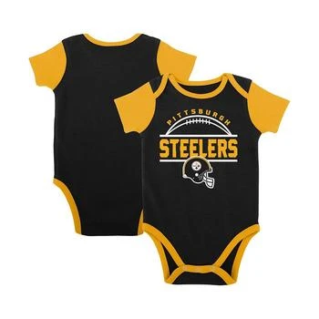 Outerstuff | Baby Boys and Girls Black, Gold Pittsburgh Steelers Home Field Advantage Three-Piece Bodysuit, Bib and Booties Set,商家Macy's,价格¥240