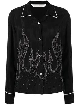 推荐PALM ANGELS flame-embroidered shirt商品