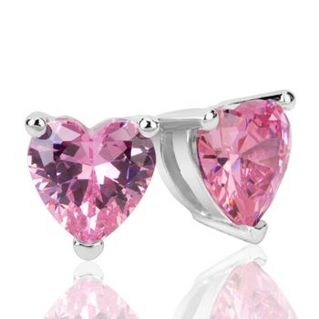 商品Suzy Levian Sterling Silver Pink Heart Cubic Zirconia Studs图片