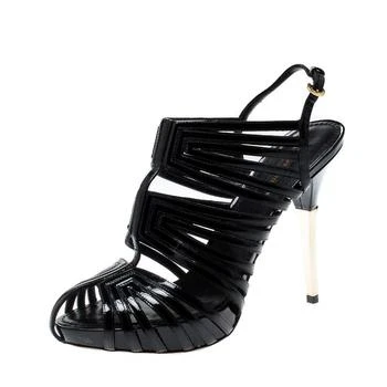 推荐Louis Vuitton Black Patent Leather Strappy Platform Sandals Size 39商品