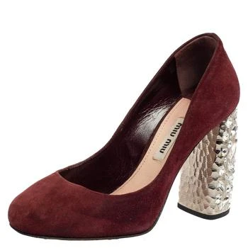 推荐Miu Miu Burgundy Suede Crystal Embellished Block Heel Pumps Size 35商品