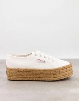 推荐Superga 2790 Cotrope espadrille flatform trainers in white canvas商品