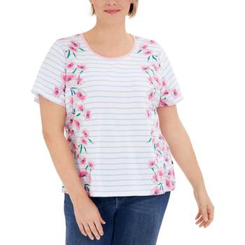 Tommy Hilfiger | Tommy Hilfiger Womens Plus Striped Floral T-Shirt商品图片,1.9折