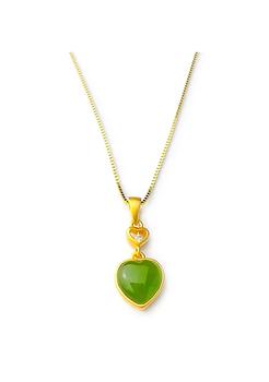 商品Natural Jade Heart Shaped Pendant with Crystal and 18K Gold Plated Necklace图片