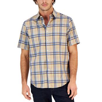 Club Room | Men's Refined Plaid Short-Sleeve Button-Up Shirt, Created for Macy's商品图片,7折×额外8折, 额外八折