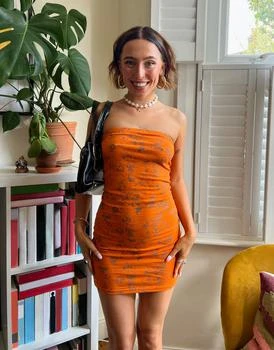 Daisy Street | Daisy Street X Chloe Davie bandeau mini dress in orange retro floral 5.1折, 独家减免邮费