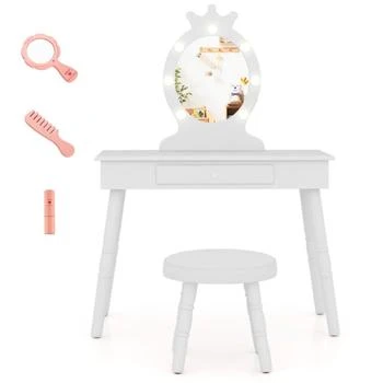 Hivvago | Kids Vanity Set with Lighted Mirror with Adjustable Brightness and Large Drawer-White,商家Premium Outlets,价格¥994
