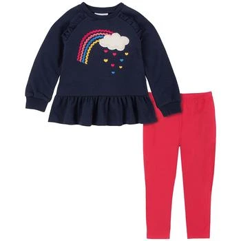 KIDS HEADQUARTERS | Little Girls Raglan Rainbow Ruffle-Hem Tunic and Solid Leggings, 2 Piece Set 