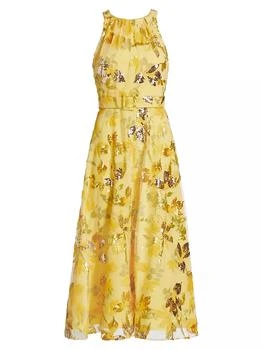 Badgley Mischka | Floral Sequin Belted Cocktail Dress 