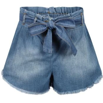 推荐Tie belt washed effect denim shorts in blue商品